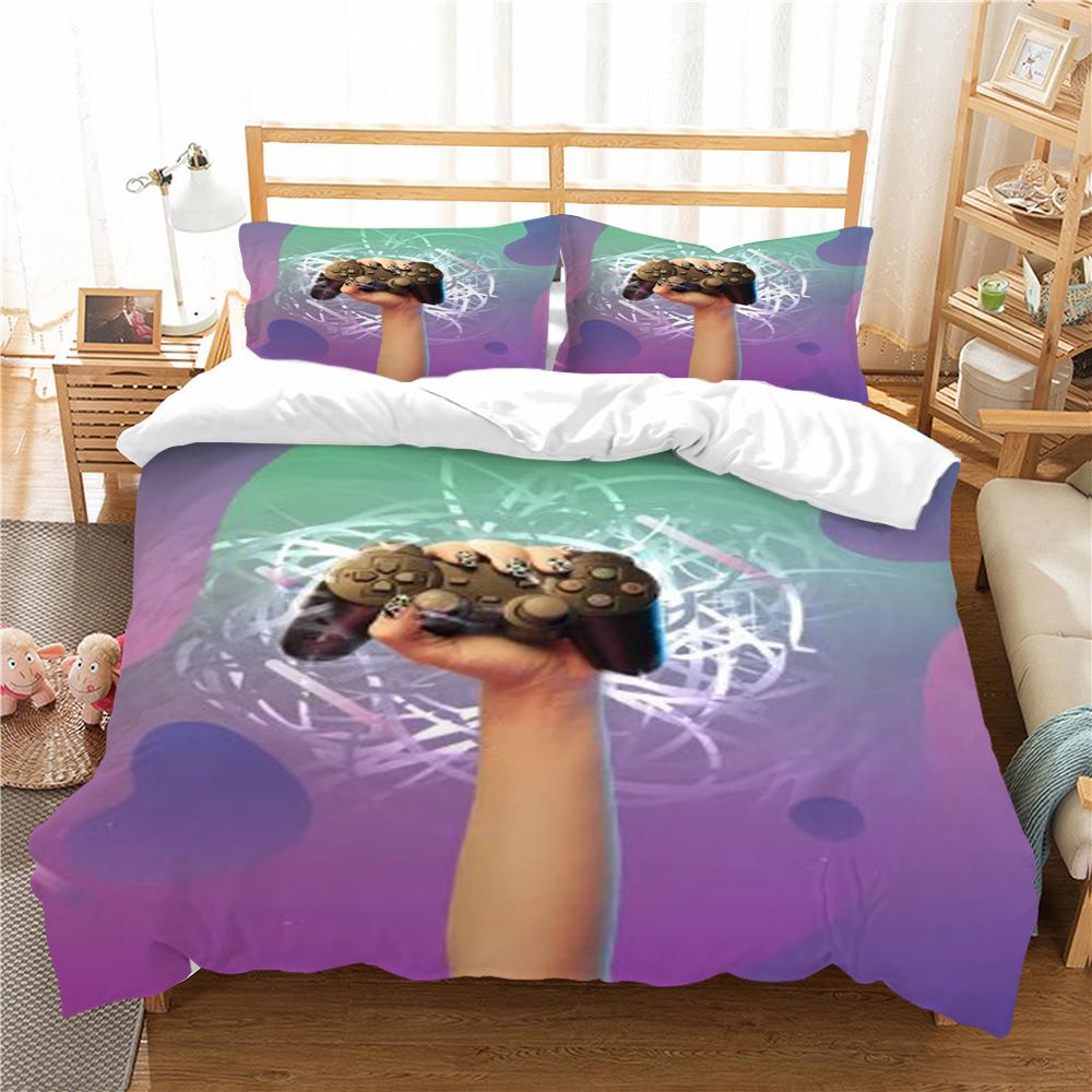 Bedding Set 3D Gamepad Print Bed Cover Bedclothes Home Three Piece Warm Polyester Pillowcase Quilt Cover