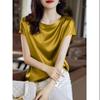 Women Summer Satin Silk Shirts Smooth & Shiny Short Sleeve T- Shirts Pullover Blouses Casual Loose Elegant Work Tops