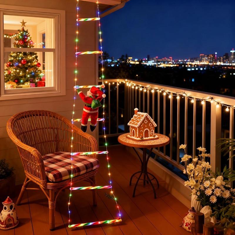 LED Christmas Fairy Lights Ladder Lights with Santa Claus Christmas Tree Lights For Indoor Outdoor Window Garden Home Decoration