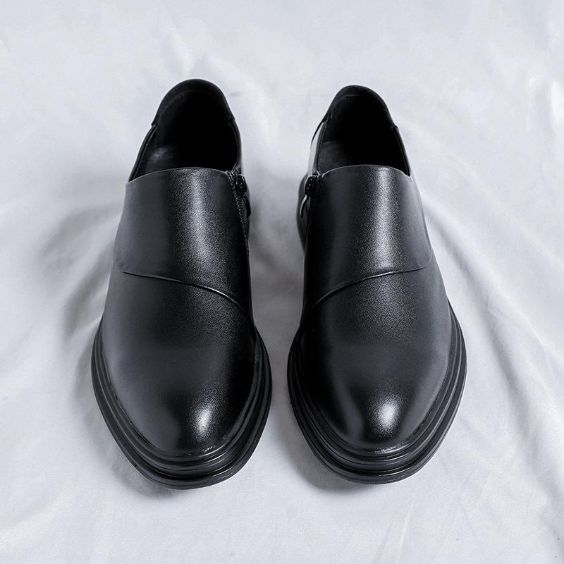 

2025 Мужские туфли с одной педалью, британские, для увеличения роста, с деловым костюмом, повседневные, черные кожаные туфли с боковой молнией 8078-R 38 чёрный