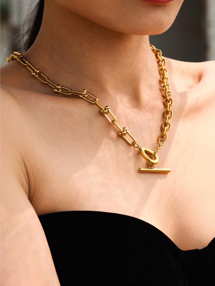 Stainless Steel Chunky Chain Necklaces For Women 18k Gold Plated Hip-hop Rock Style Two Types Chains Women's Statement Necklace