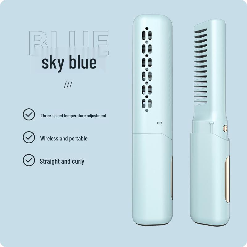 

Wireless Mini LCD Straightening Comb - Portable 2-in-1 Curl & Straighten with Negative Ion Technology for Travel небесно-голубой