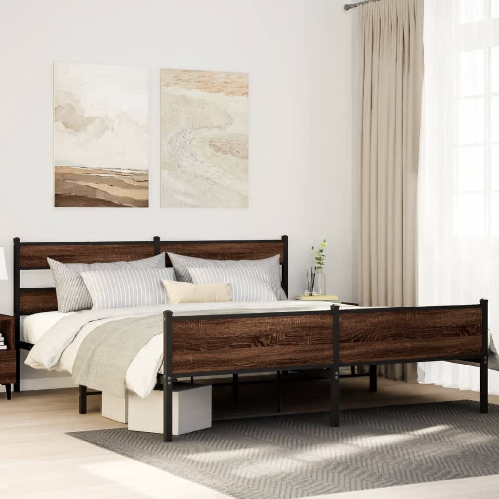 Metal Bed Frame Without Mattress Brown Oak Effect 180x200 Cm