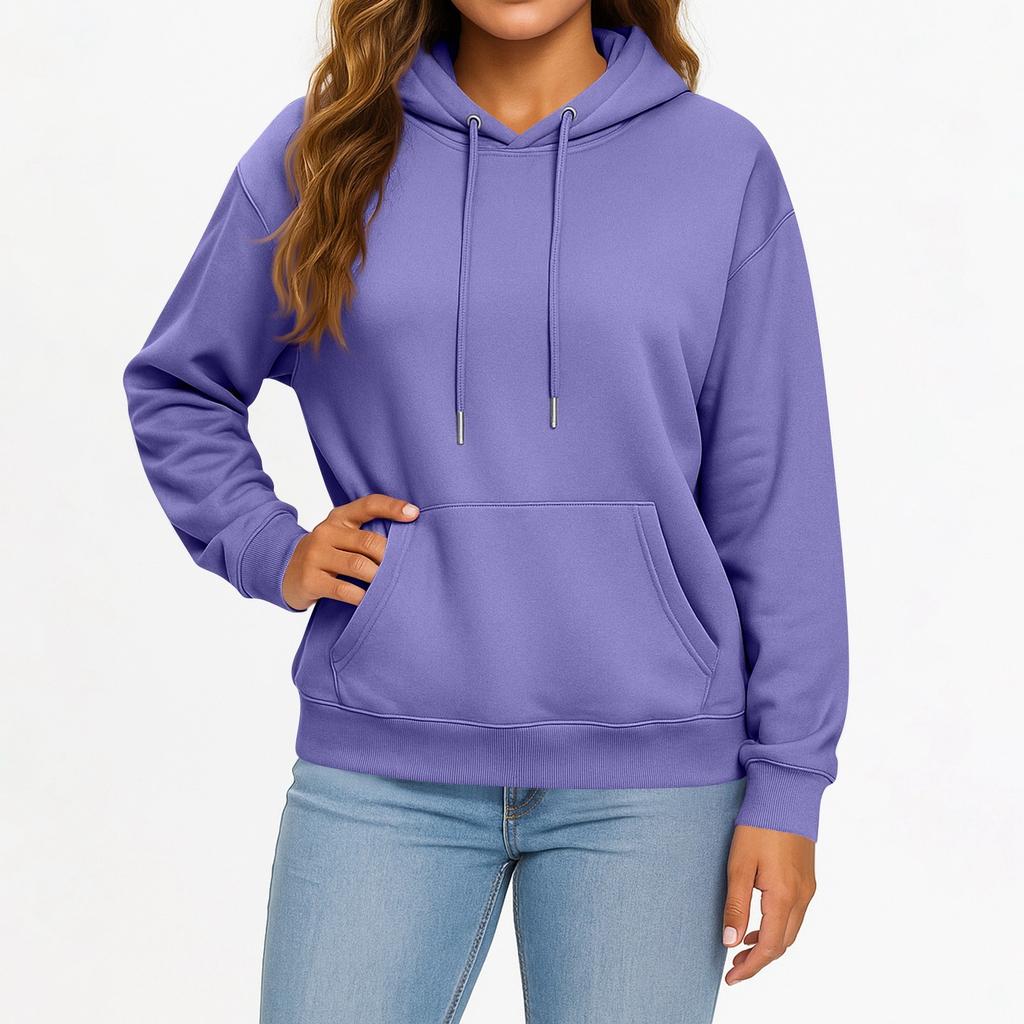 Women's And Men's Fashion Solid Color Long Sleeved Hooded Pullover With Pockets Casual Adult Sweatshirt Top