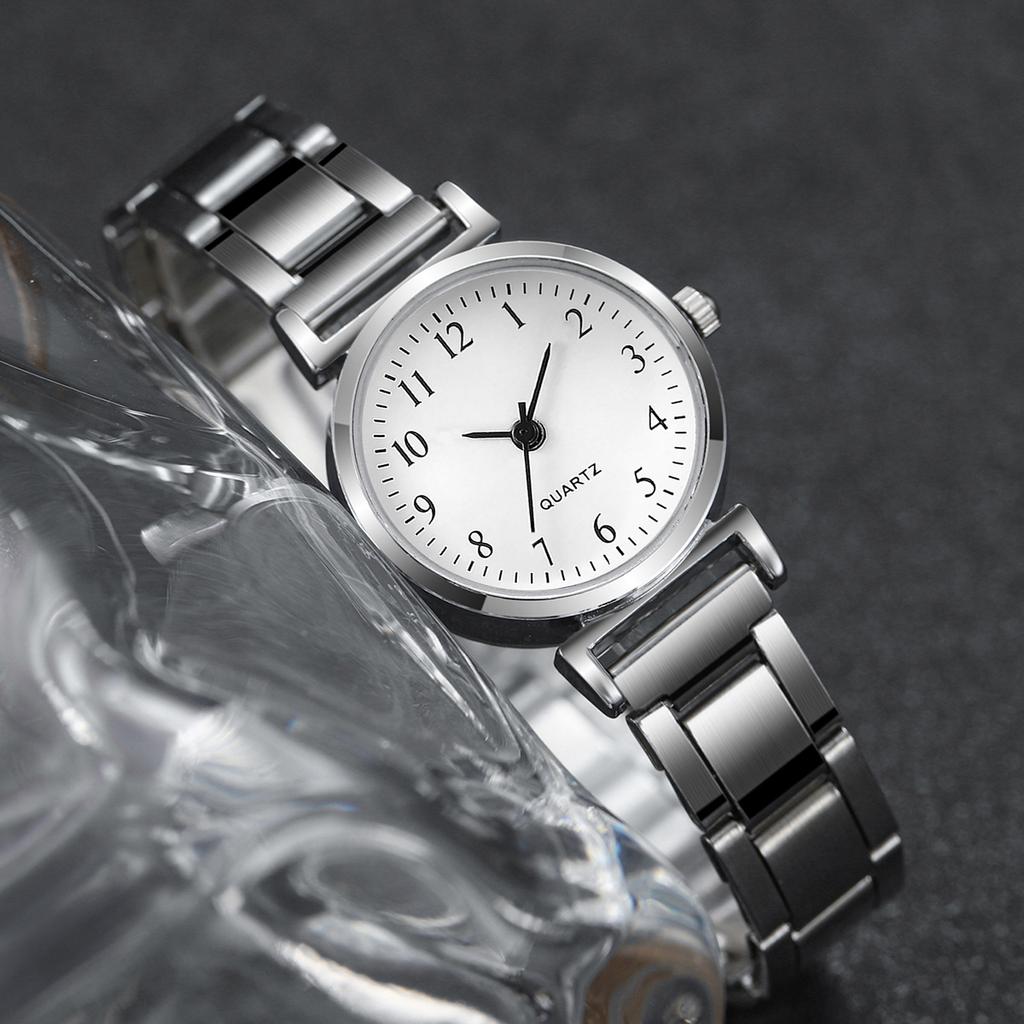 2 pièces/ensemble Montre pour femme Mode Cadran rond Bracelet en acier inoxydable Montre à quartz avec bracelet argenté