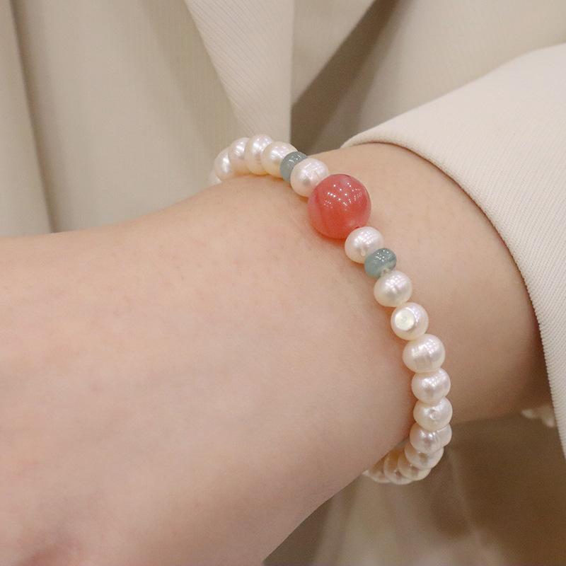 Elegant  Pearl Bracelet for Women, Fashion Round Bead Design Pendant Peal Bangle, Strawberry Crystal Bracelet