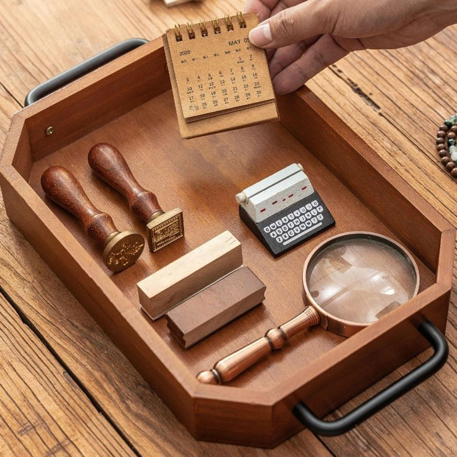 

Wooden Serving Tray Storage Portable Supplies Organizer Tea Cup Platter for Desktop Restaurant