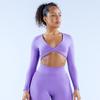 and American Style Women Deep V Short Workout Top Yoga Midriff-Baring Sports Belt Chest Pad Twisted High Elastic Quick-Drying Long Sleeves New