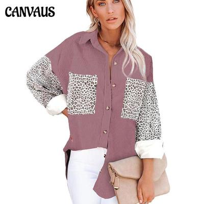 Novo outono e inverno leopardo impressão camisa feminina lapela pit jaqueta casual