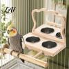 Parrot Perch Platform 1 Set Feeder Platform Bird Cage with 2 Detachable Stainless Steel Feeding Station Cups Wooden Pole Mirror Accessories