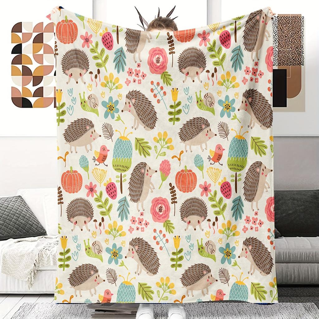 Cartoon Hedgehog Blanket Flannel Four Seasons Cute Animals And Plants Multi-Functional Lightweight Blanket Household Bedroom Blanket