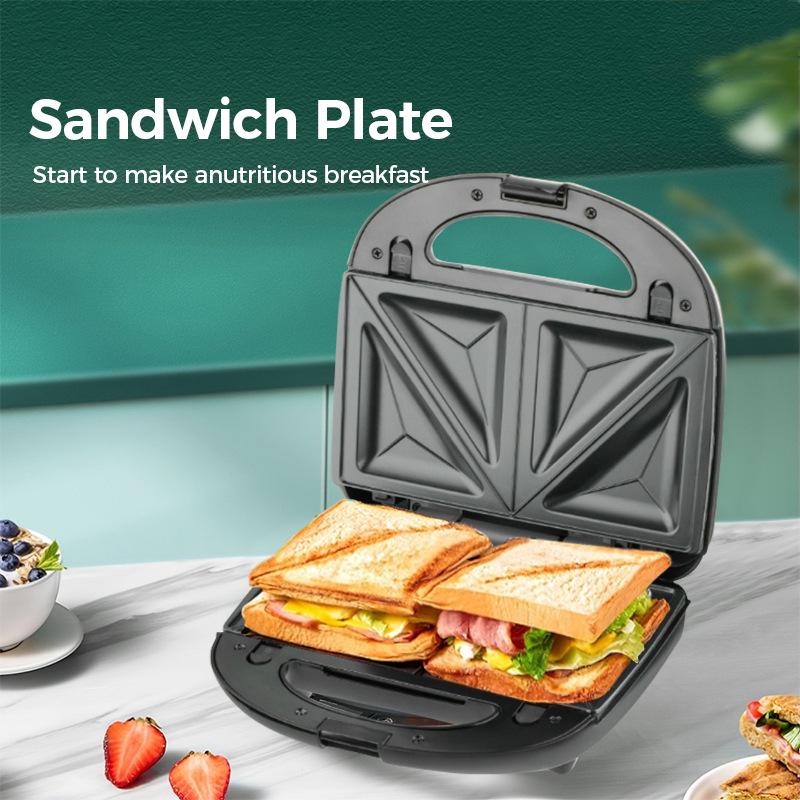 3-in-1 Non-stick Sandwich, Waffle, and Grill Maker with Detachable Plates