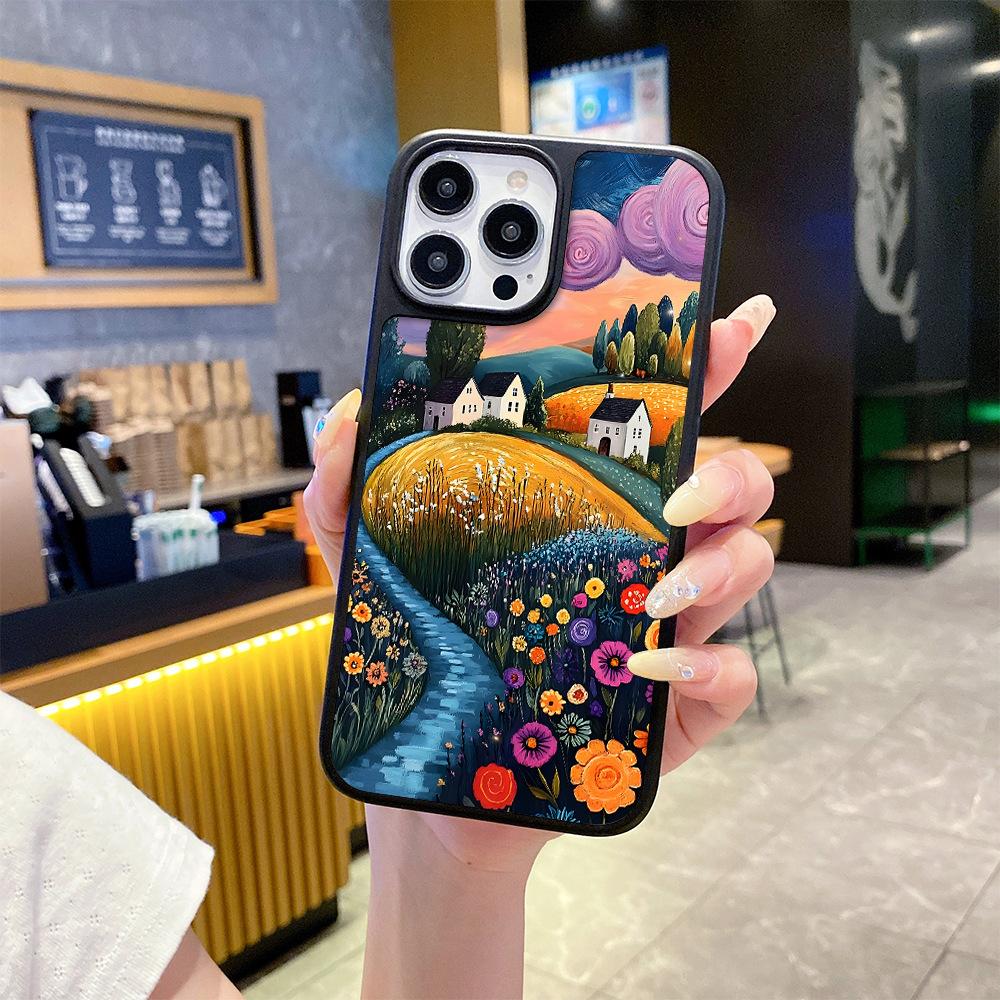 Summer new oil painting style pastoral hut iPhone14 mobile phone case Apple 17promax matte bare metal feel