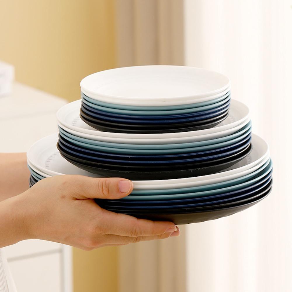 4PCS Heat-resistant Plastic Dessert Plate Round Snack Tray Practical Salad Dish  Outdoor