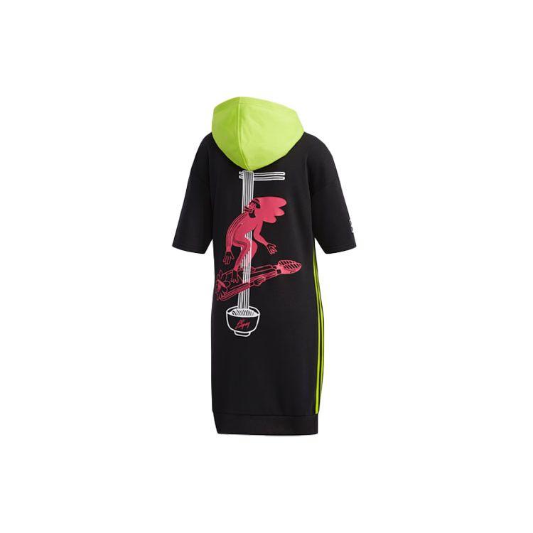 Adidas Neo W Radio W Dress Printed Color Block Hooded Short Sleeve Dress Women Dresses Black FU3581