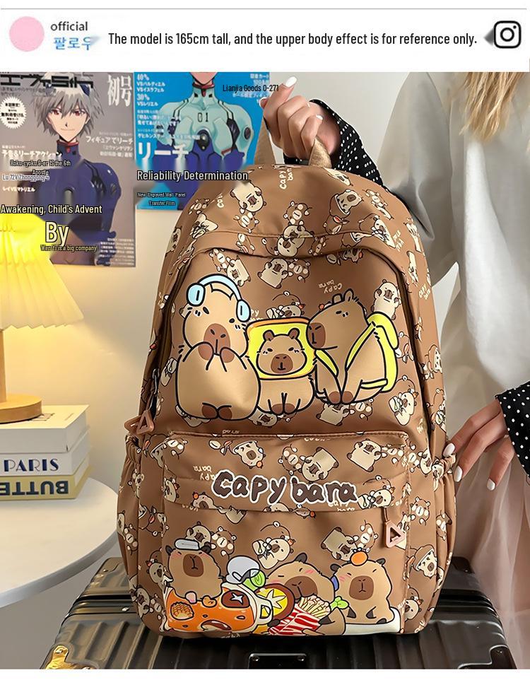 2025 Trendy Capybara Print Backpack: Cute, Fashionable, Versatile Double Shoulder Bag with Large Capacity for Students