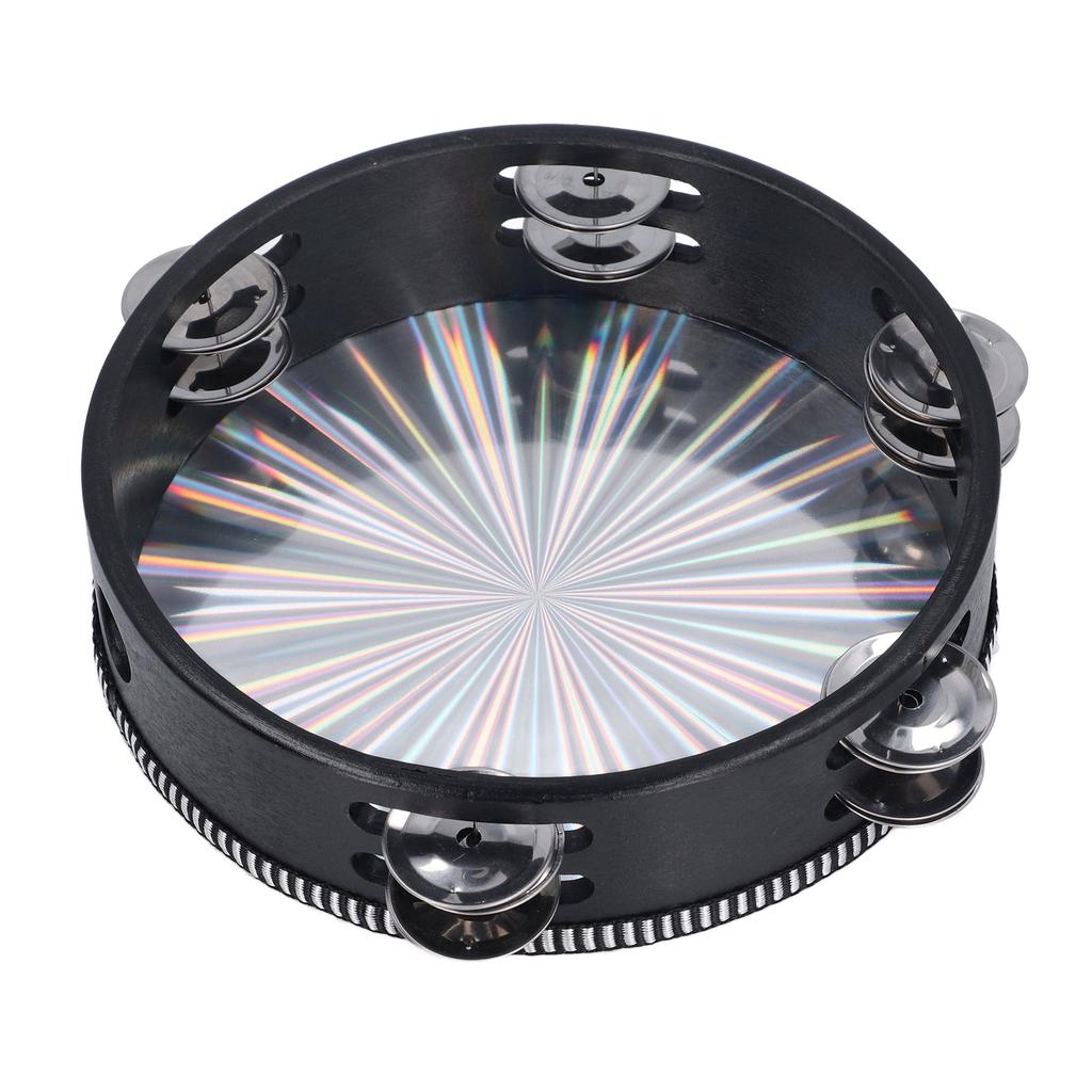 Radiant Tambourine Reflective Clear Crisp Sound Double Row Bell Drum Hand Percussion Instrument 8 Inch