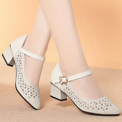 Mesh Soft Leather Sandals, Openwork Breathable Single Shoes, Summer Women's Dance Shoes, Soft-soled Women's Shoes, Fashionable Leather Shoes