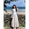 2026 Set Floral Long Skirt Skirt Two-piece Set Round Neck Slim-fitting Front Shoulder Short-sleeved Top T-shirt Summer Sweet