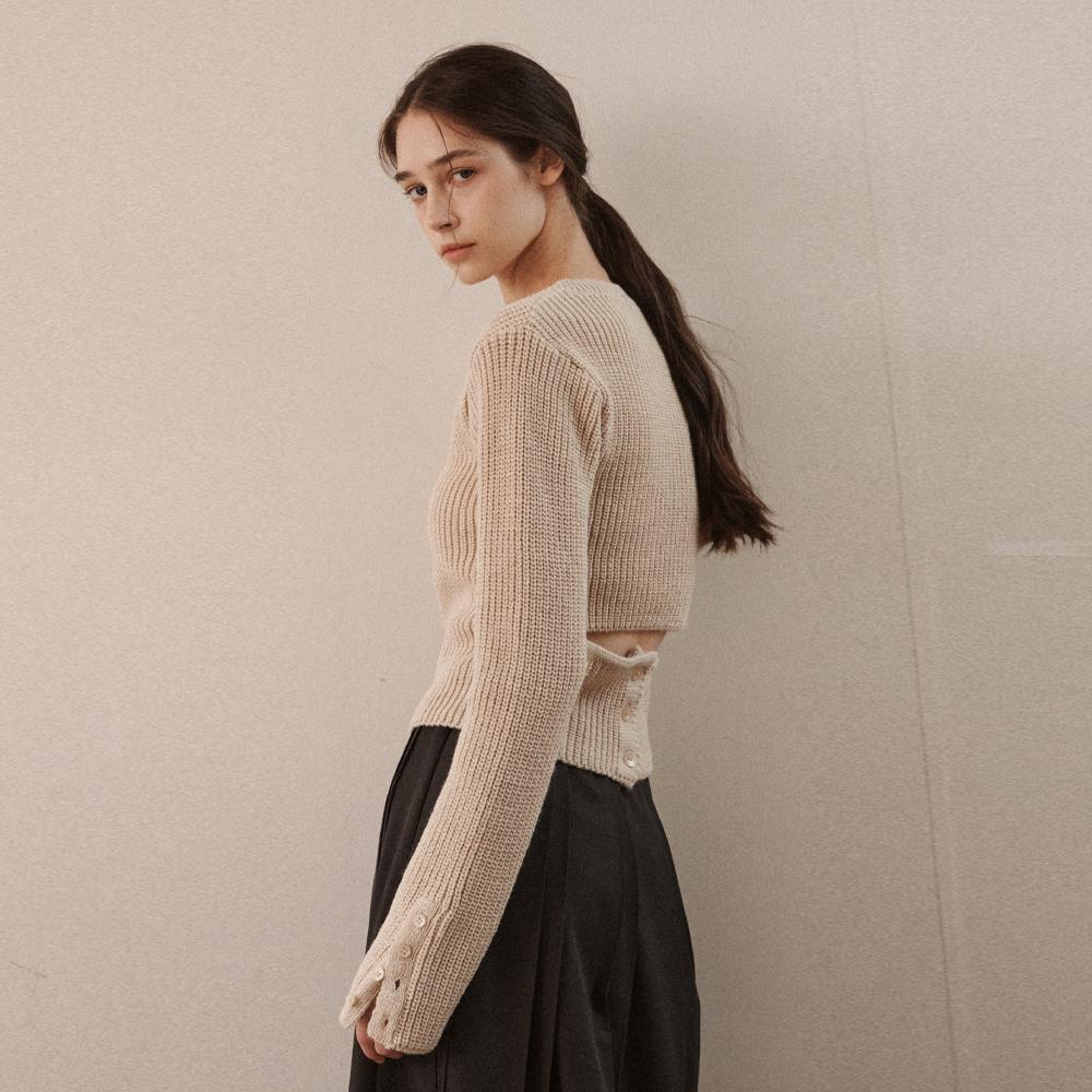 ODER Back-Slit Ribbed Button Pullover - Beige