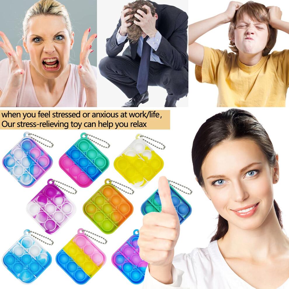 24Pcs Mini Pop Fidget Keychain Toys Bulk Value Pack, Colorful Silicone Sensory Toys for Party Favors and Classroom Prizes