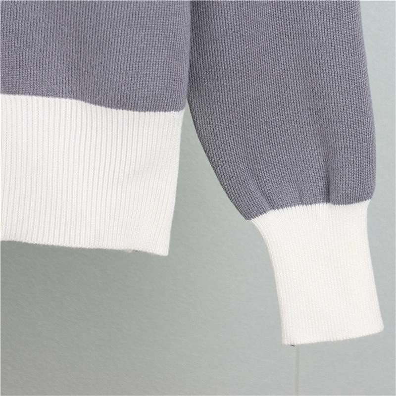 Autumn Women'S Fashion Zipper Jacket Knitted Suit Temperament Color Blocked Wide Leg Pants Two Piece Set