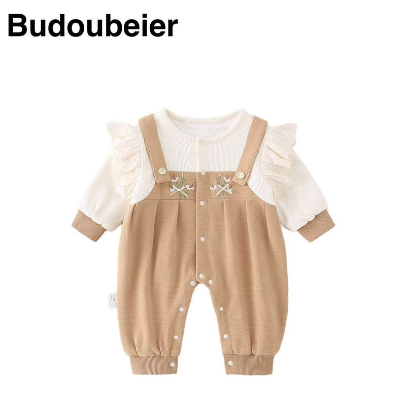 

Newborn Baby Clothes for Spring and Autumn, 6-Month-Old Girl Baby Princess Style Two-Piece Romper, Super Cute Outdoor Jumpsuit Khaki 59