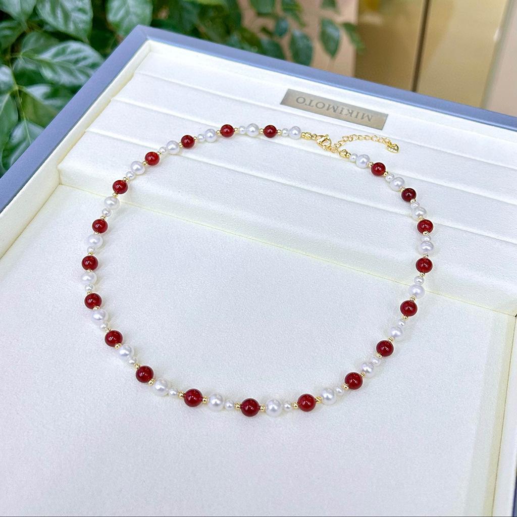 New Chinese retro Ankara agate natural freshwater pearl necklace irregular design high-end accessories women