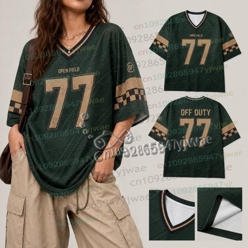 Amerikanisches Streetwear-Fußballtrikot Sommer-Sonderedition Damen V-Ausschnitt Loch T-Shirt Kurzarm Rushready Y2K Herrenbekleidung