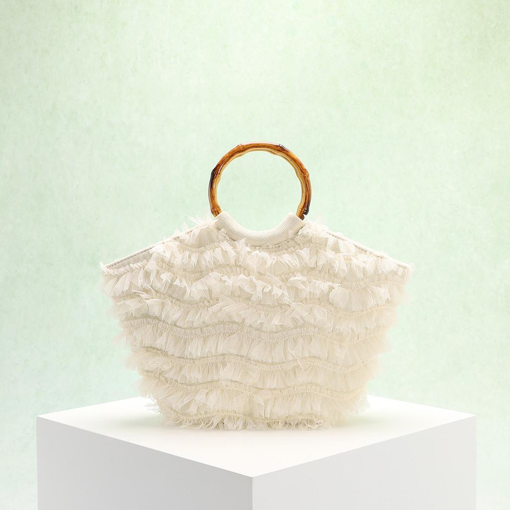 Beach Vacation Style Handbag With Embroidered Flowers And Sequins For Casual Day Use