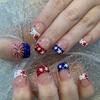 American Flag Five-Point Star French Square Nails: Red, Blue, White Detachable Design for Independence Day