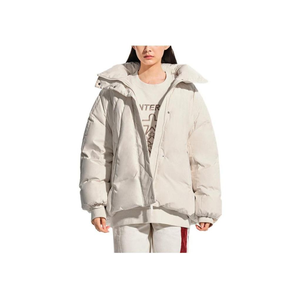Li Ning CF Su Series Solid Color Logo Zip Stand Collar Down Jacket Women Outerwear White AYMS381-1