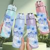 1PC Blue Hydrangea Flower Bouquet Print 750ml Color Plastic Sports Water Bottle Leakproof Flip Straw Lid Suitable for Sports Office Home Use