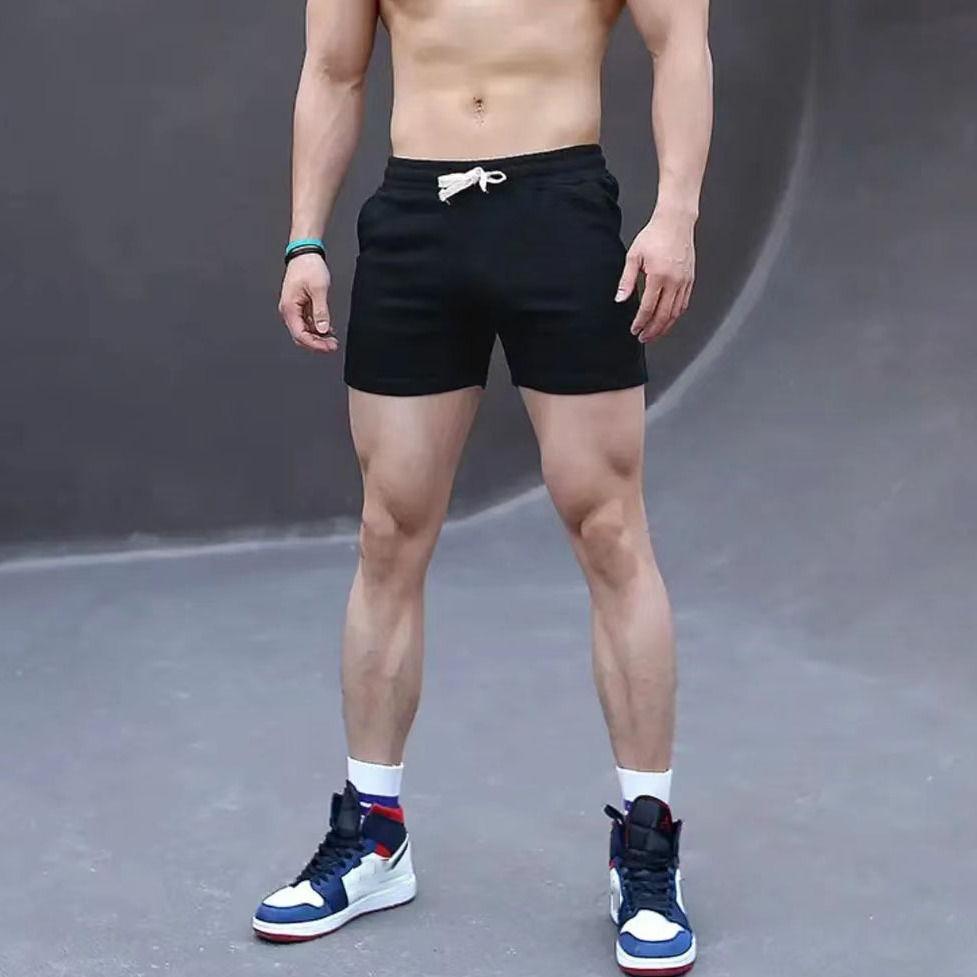 Men Pants Solid Cotton Three-point  Sports Elastic Mid-waist Lace-up Shorts Plus Size