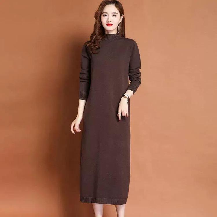 Elegant Autumn Knit Sweater Dress for Women Casual Solid Color Long Maxi Dress