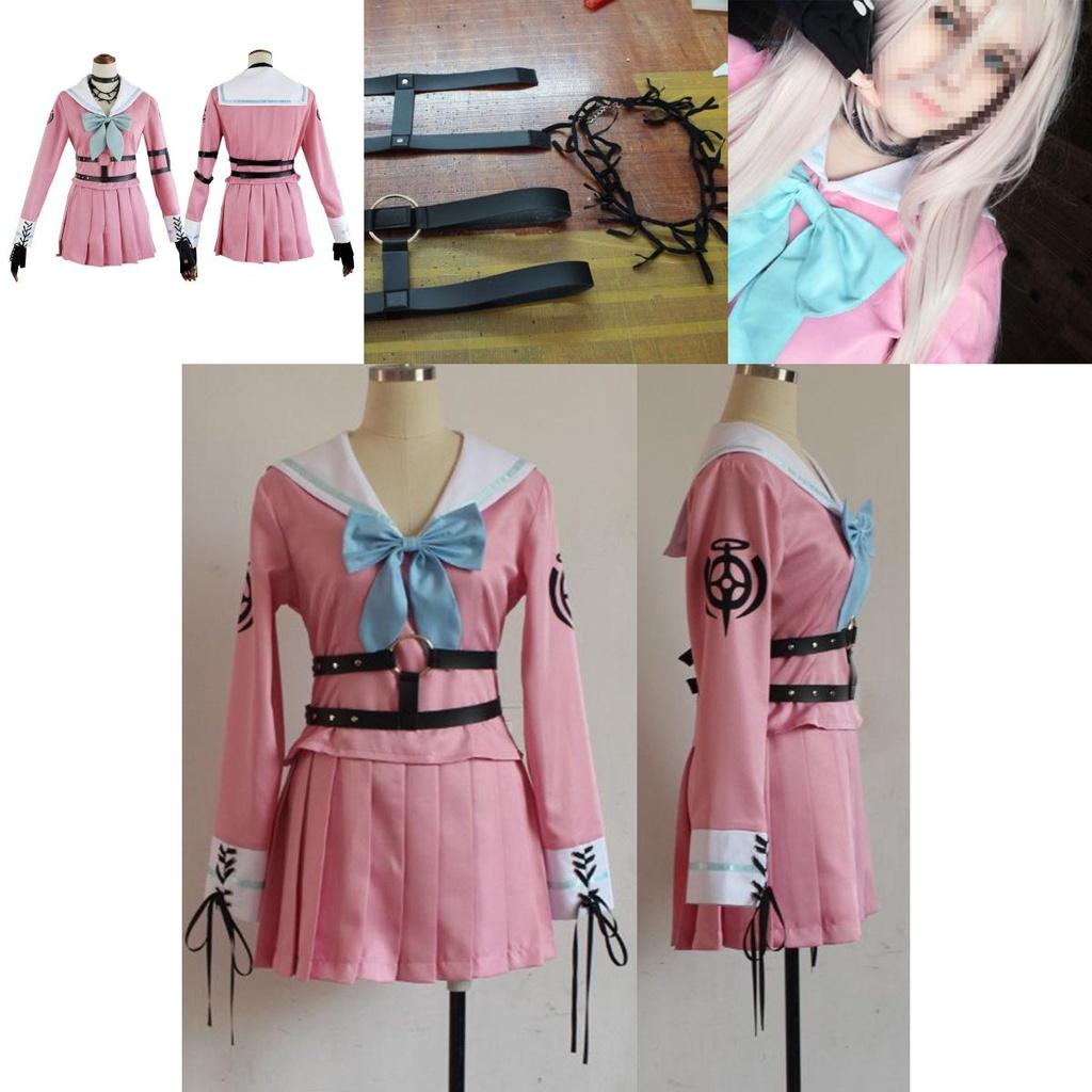 Danganronpa V3 Iruma Miu Cosplay Outfit Chic Uniform Suit Full Set In Pink And White