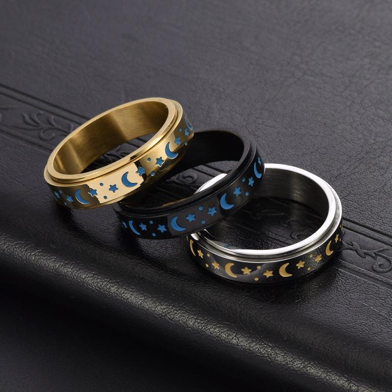 SCIONE New Star Moon Luminous Rotatable Ring Stainless Steel Women's Fragrance Ring Jewelry