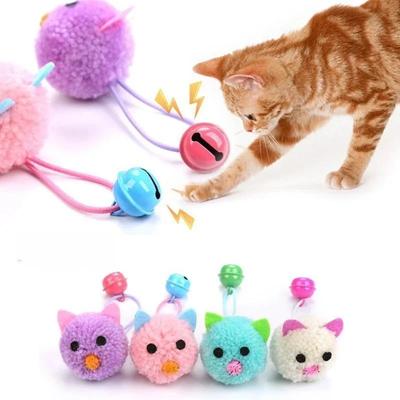 Cat Toy Plush Mouse Head Shaped Bell Interactive Toy Funny Colorful Cat Plush Toy