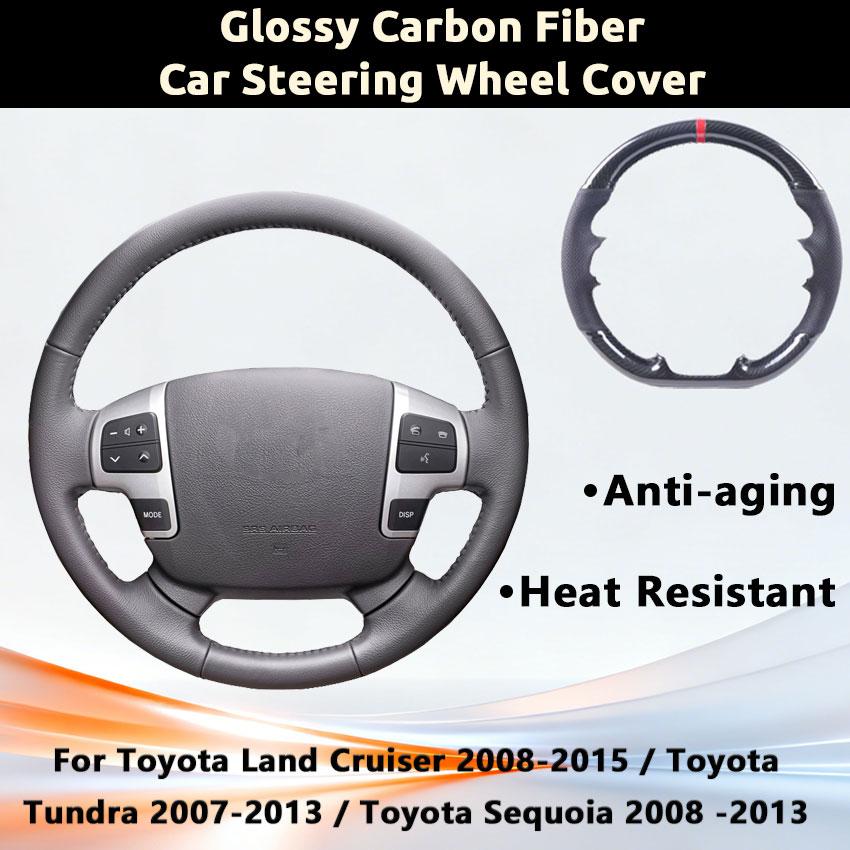 Car Steering Cover For Toyota Land Cruiser / Toyota Tundra / Toyota Sequoia UV Protection Anti-Aging Glossy Carbon Fiber Leather
