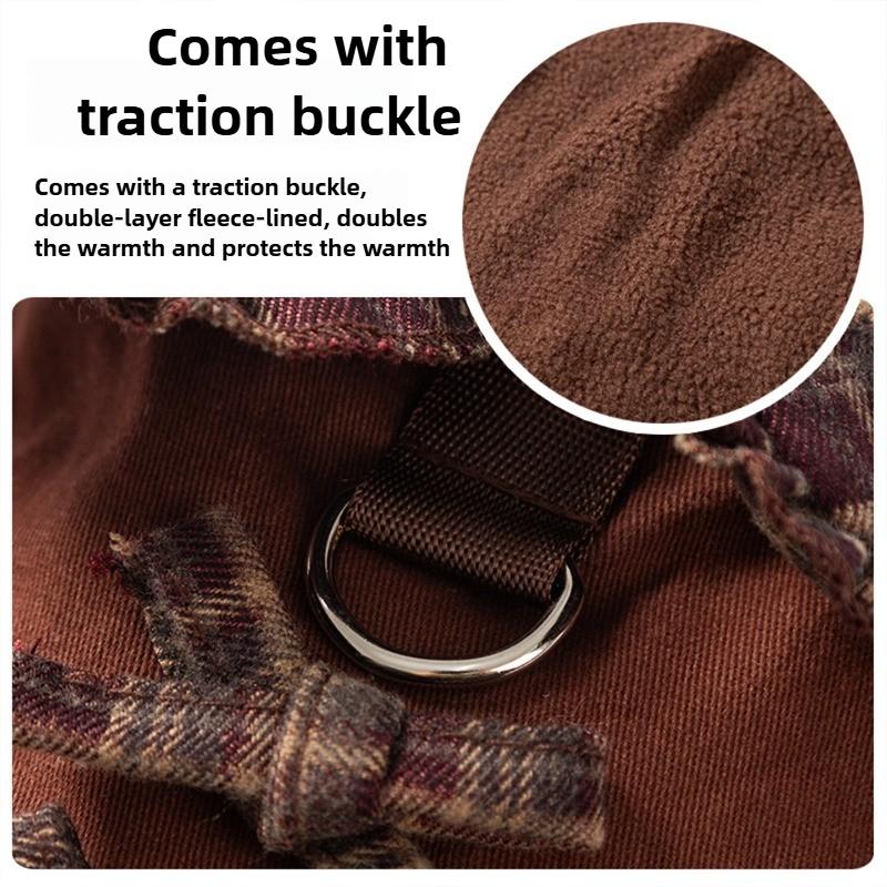 Pet Brown Plaid Dress  Autumn Winter Hoodie Cat Teddy Jacket Dog Dresses Puppy Clothes Draw Comfortable Warm Pet Bow Skirt