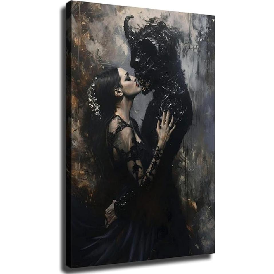 Gothic Romance Wall Art - Demon Woman Print, Dark Academia, Ready to Hang (Framed, 08x12 inch) 08×12 inch