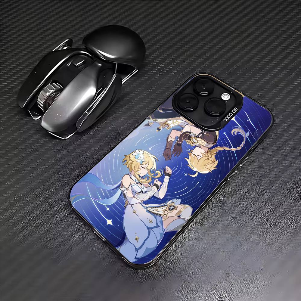G-Genshin Lumine Impact Phone Case For iPhone17,16,15,14,13,12,11 Plus,Pro Max Colored Silver Plated Inside Cover
