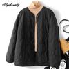 Plus Size Autumn Winter Women Basic Parka O Neck Black Apricot Casual Loose Warm Coat Simple Cotton Ladies' All-Match Outerwear