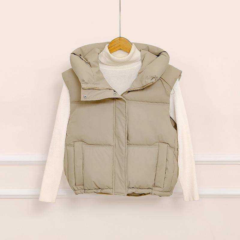 Cotton vest women's short autumn and winter new hooded vest outer wear versatile loose thickened thermal vest jacket