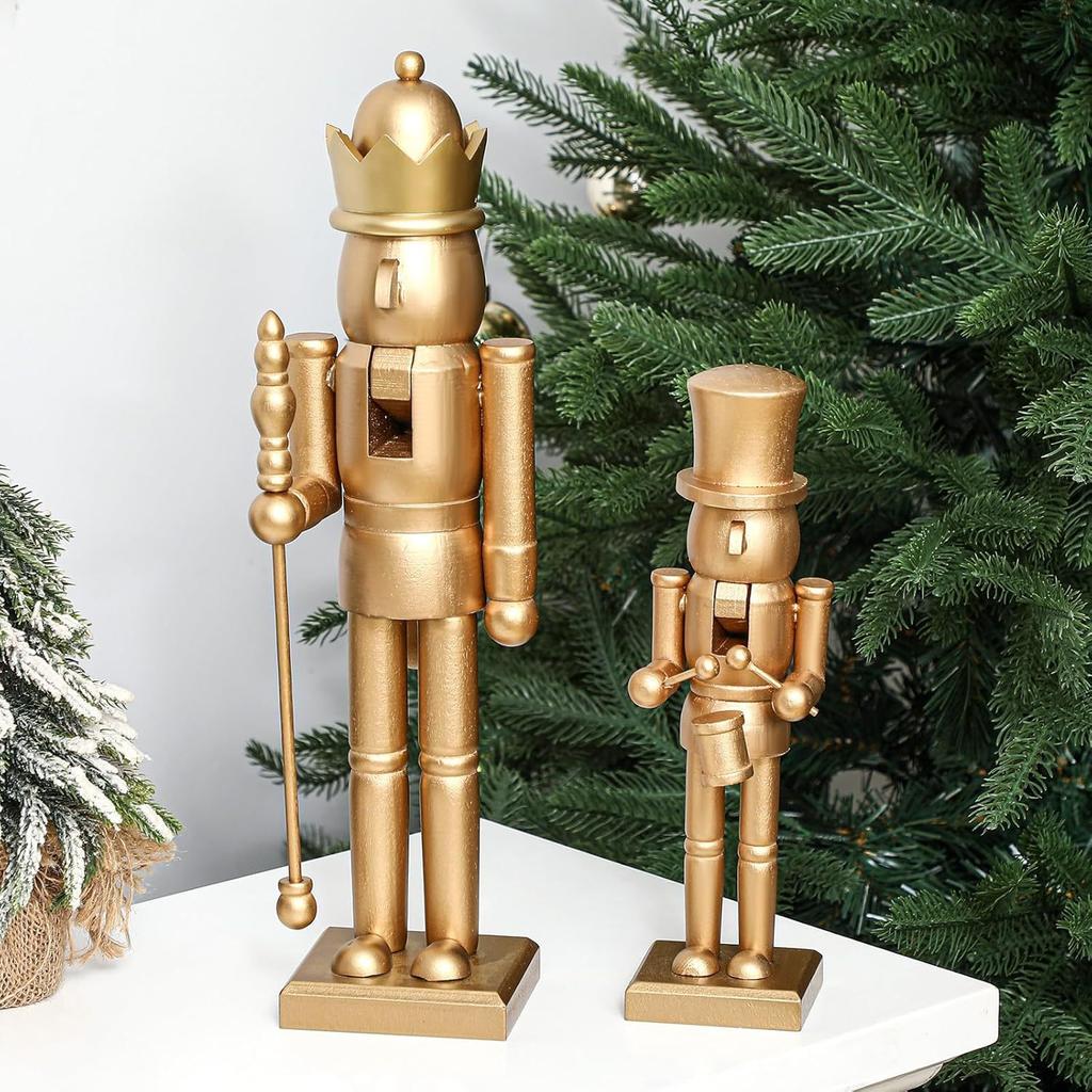 Golden Christmas Nutcracker Soldier King Figurine Wooden Statue Xmas Desktop Window Ornament Festive Home Party Decor Craft