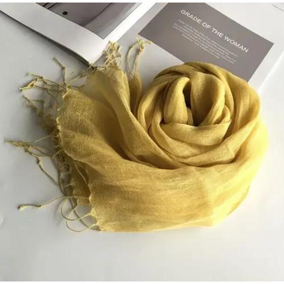 55*180cm Fashion Soft Solid Women 100% Linen Flax Tassel Scarf Summer Travel Sunscreen Long Shawl Elegant Hijab Women Foulard