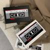 Women Mini Chain Purse Radio Shape Vintage Satchel Bag PU Leather Tape Recorder Print for Women Teen Girls
