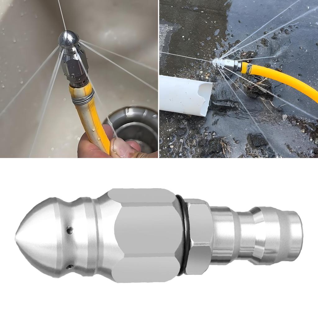 Pipe Cleaning and Unclogging Nozzle with Quick Connector Stainless Steel Sewer Jetter Nozzle for Washer Systems Outdoor Clean