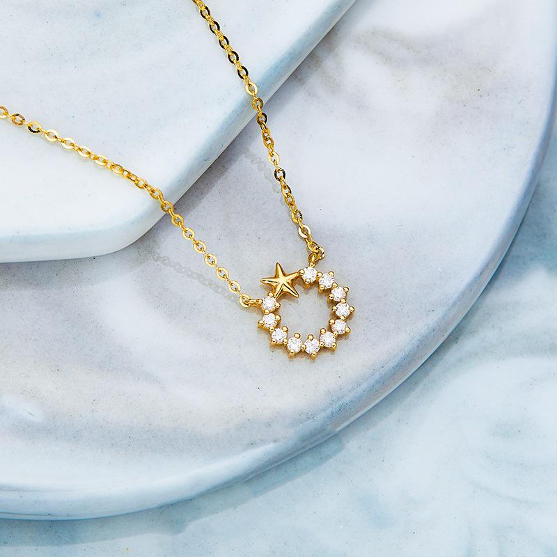 S925 Sterling Silver Gold-Plated Necklace with Simple Inlaid Pendant for Women
