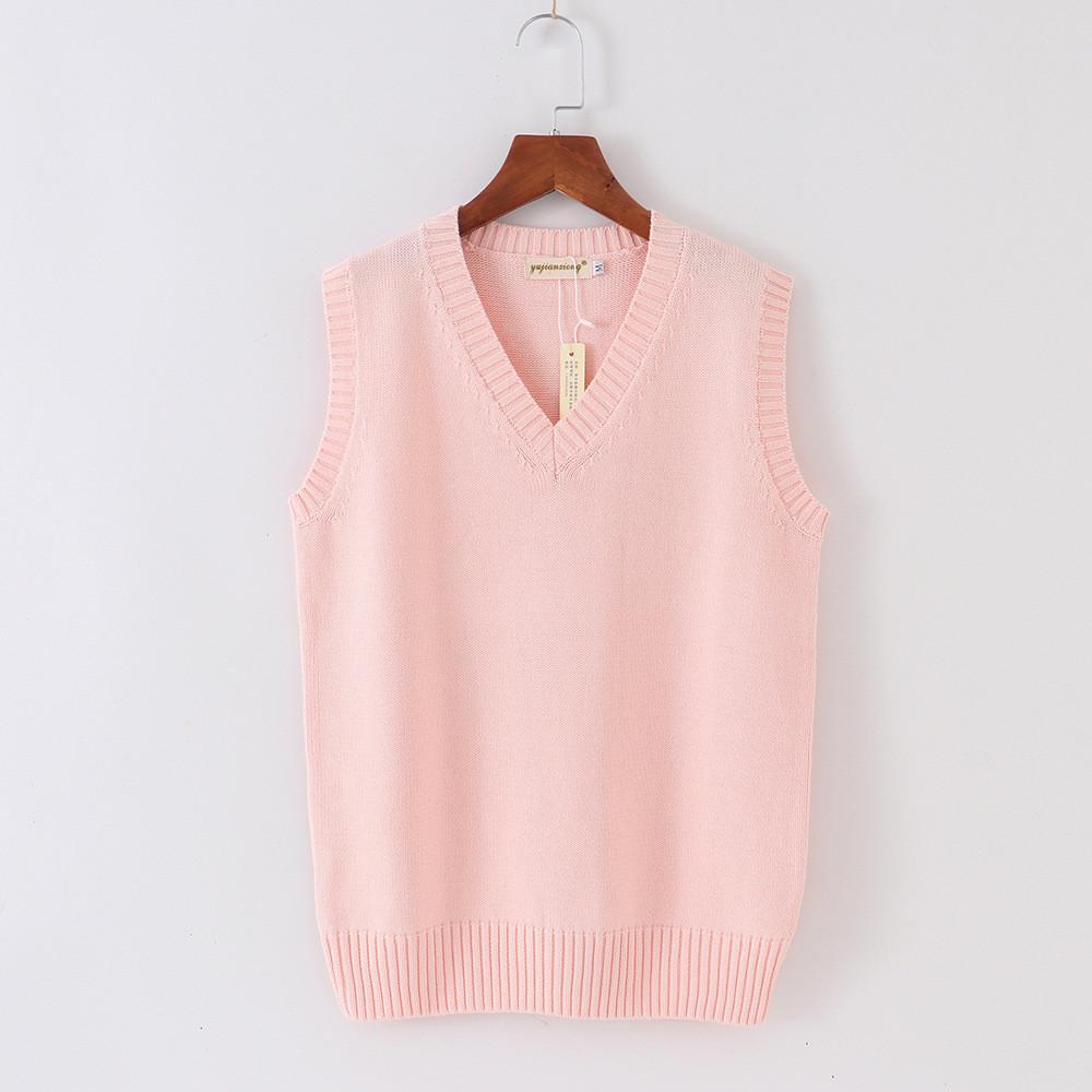 Cotton Knit Vest For Women With Vneck Pure Color Fall Winter College Style Gift